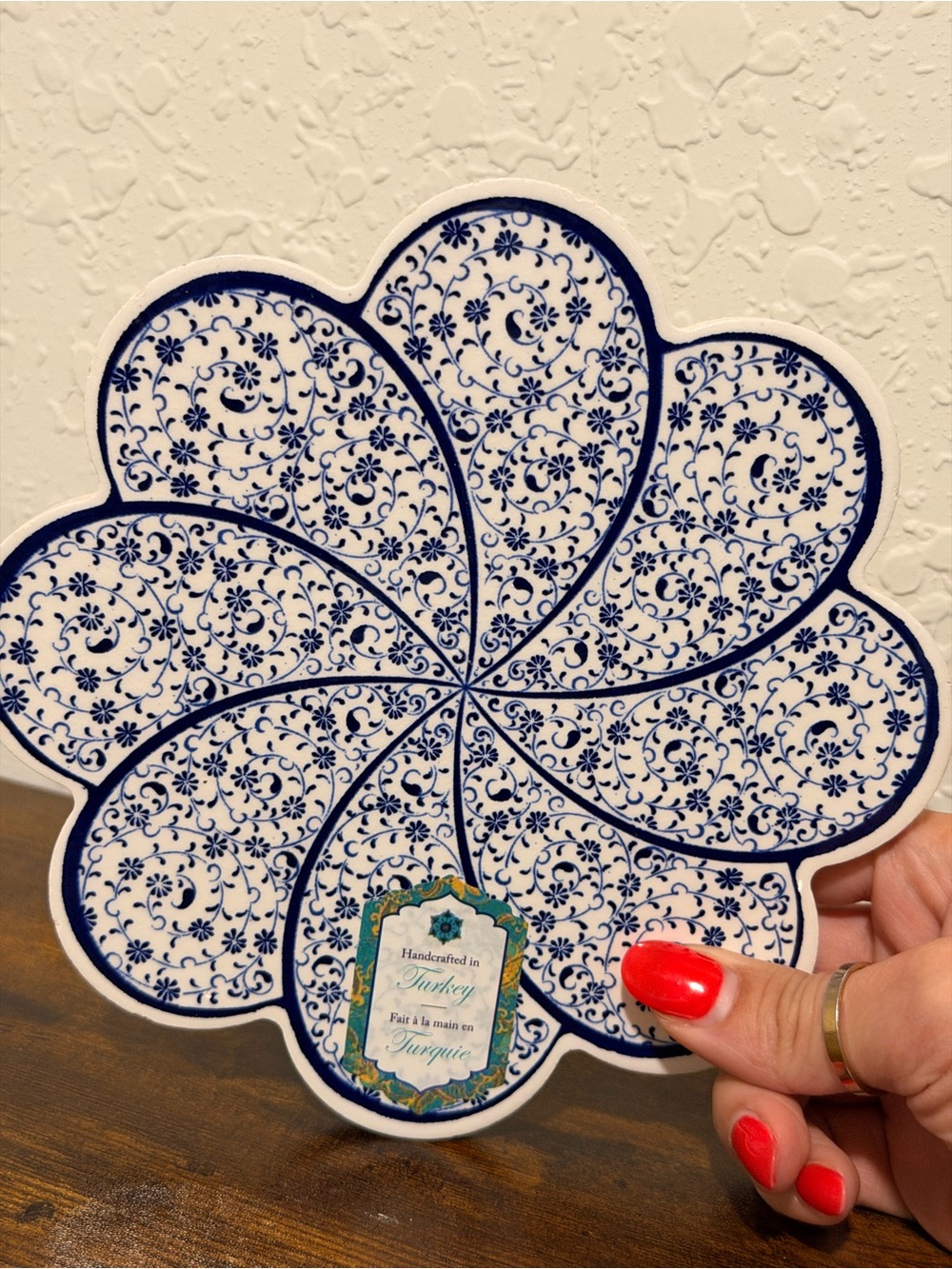 Blue & White Floral Ceramic Trivet